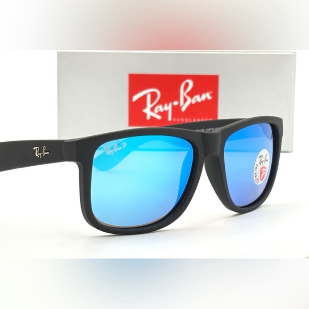 Ray-Ban Polarized Sunglasses Blue Mirror Wayfarer RB4165 Black Rubber Soft 202 - Picture 11 of 15